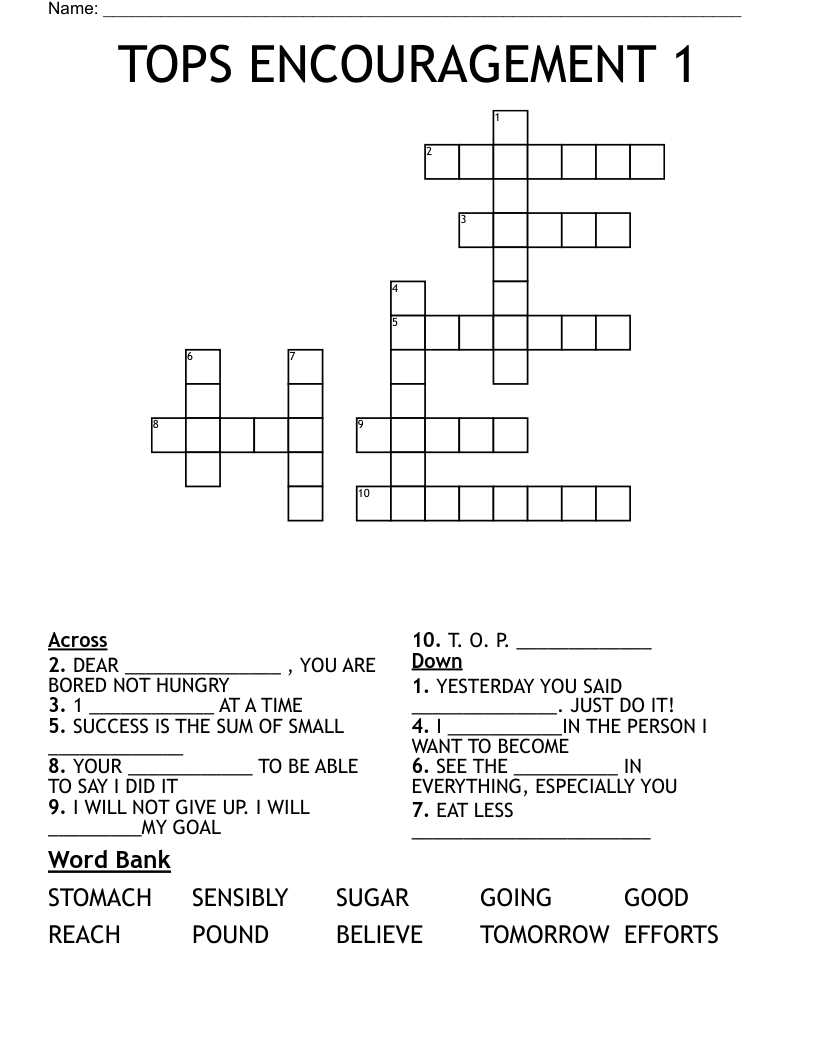 TOPS ENCOURAGEMENT 1 Crossword