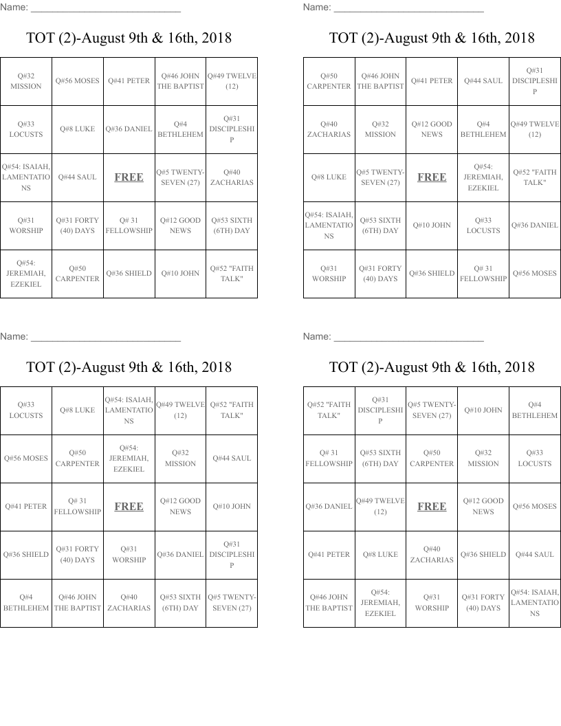 MOBC Youth Dec. 4, 2025 Bingo Cards
