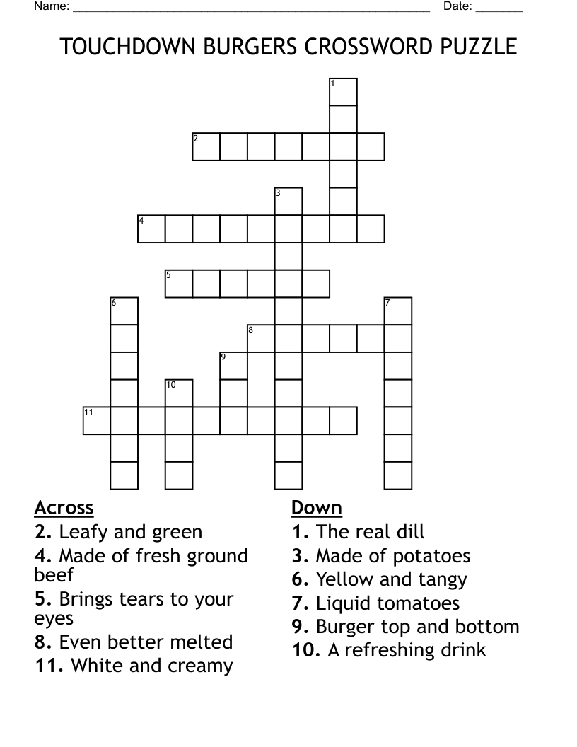 TOUCHDOWN BURGERS CROSSWORD PUZZLE