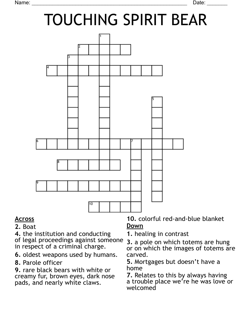 TOUCHING SPIRIT BEAR  Crossword