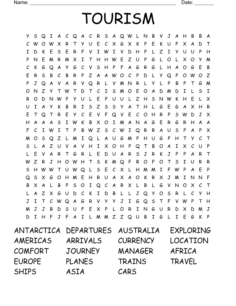 TOURISM Word Search