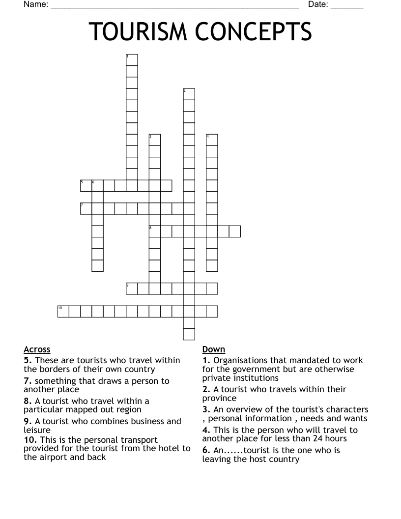 TOURISM CONCEPTS Crossword