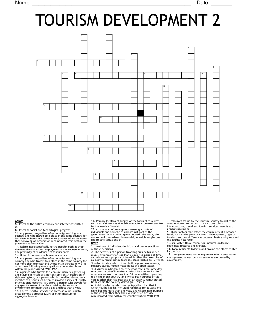TOURISM DEVELOPMENT 2 Crossword