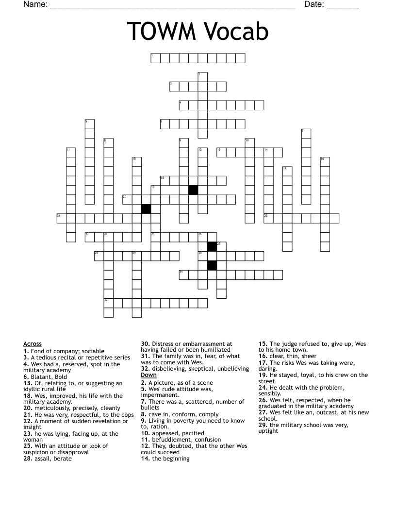 TOWM Vocab Crossword