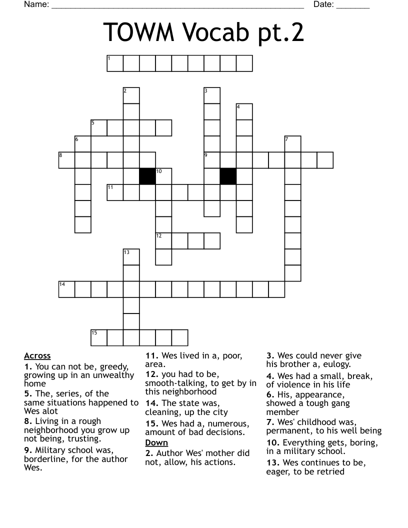 TOWM Vocab pt.2 Crossword