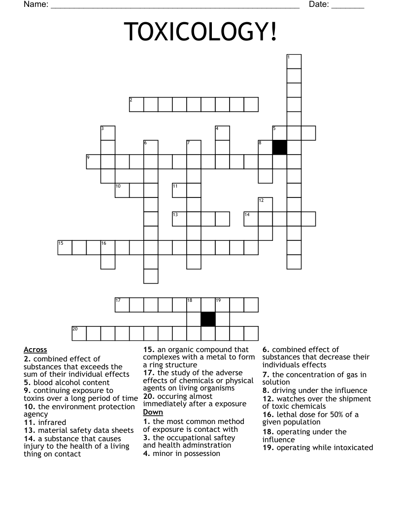 TOXICOLOGY! Crossword