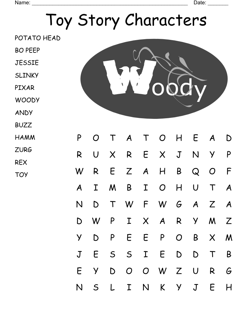 Toy Story Characters Word Search