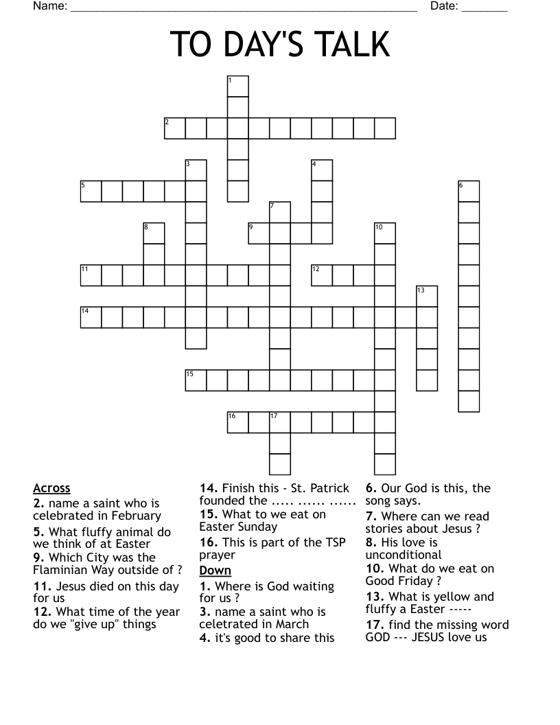 TO DAY'S TALK Crossword