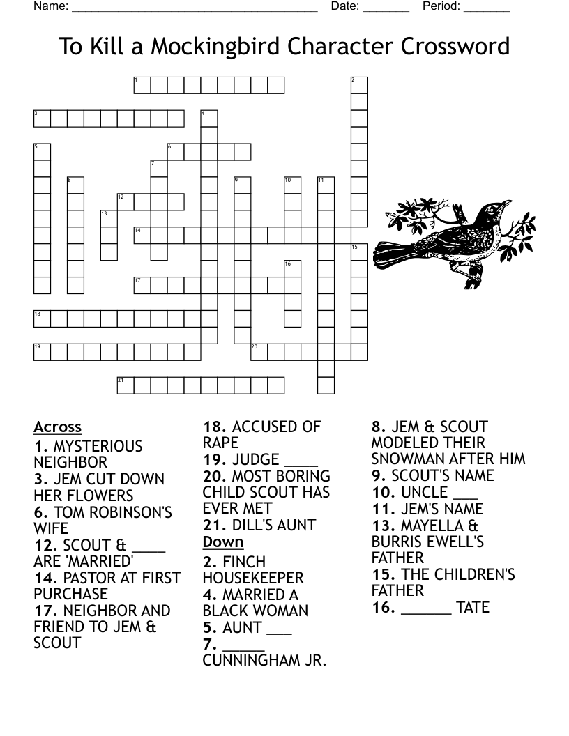 To Kill a Mockingbird Character Crossword