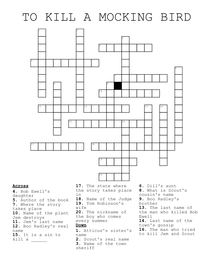TO KILL A MOCKING BIRD Crossword