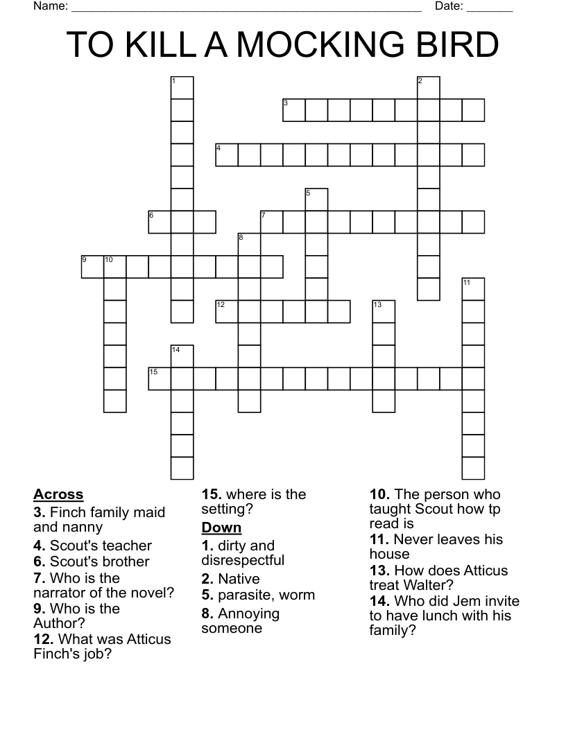 TO KILL A MOCKING BIRD  Crossword