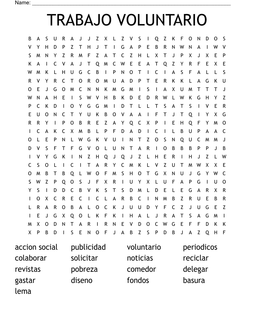 TRABAJO VOLUNTARIO Word Search