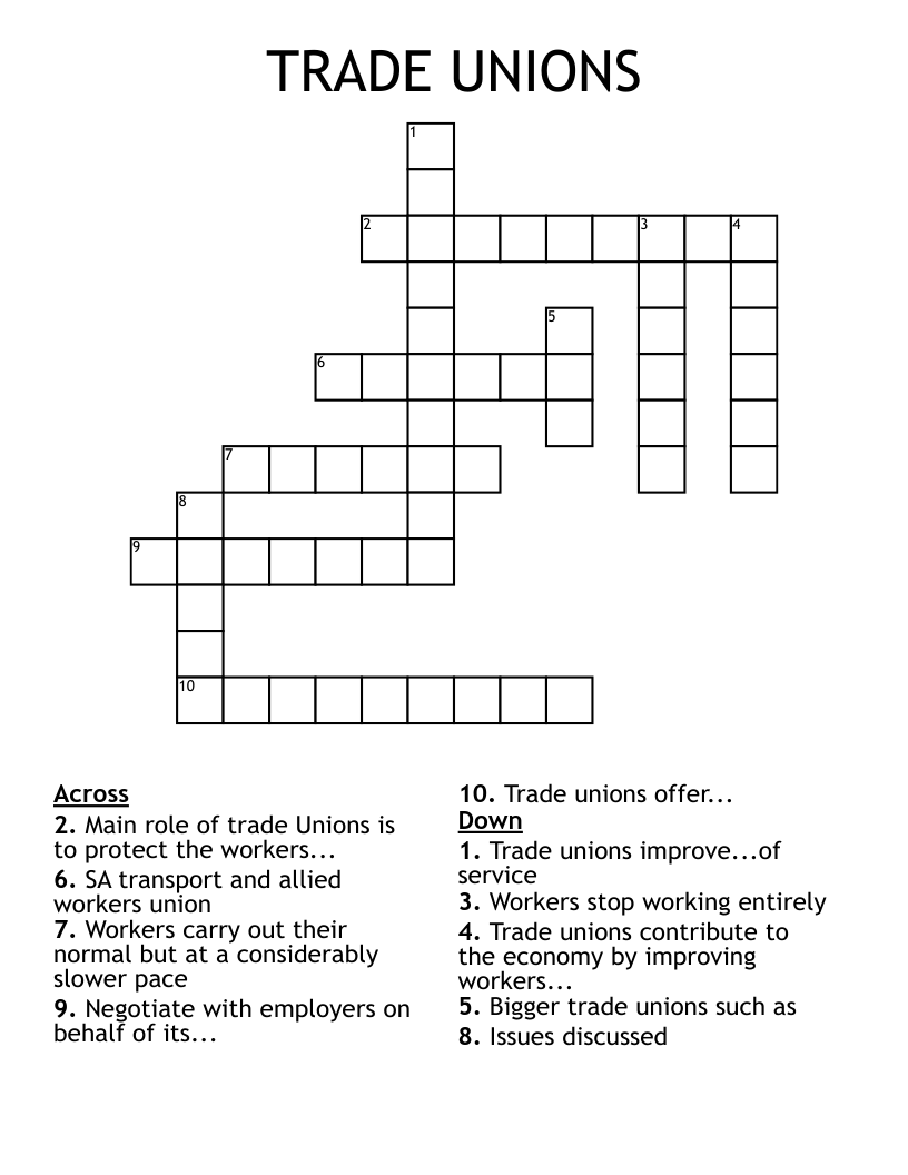 TRADE UNIONS Crossword