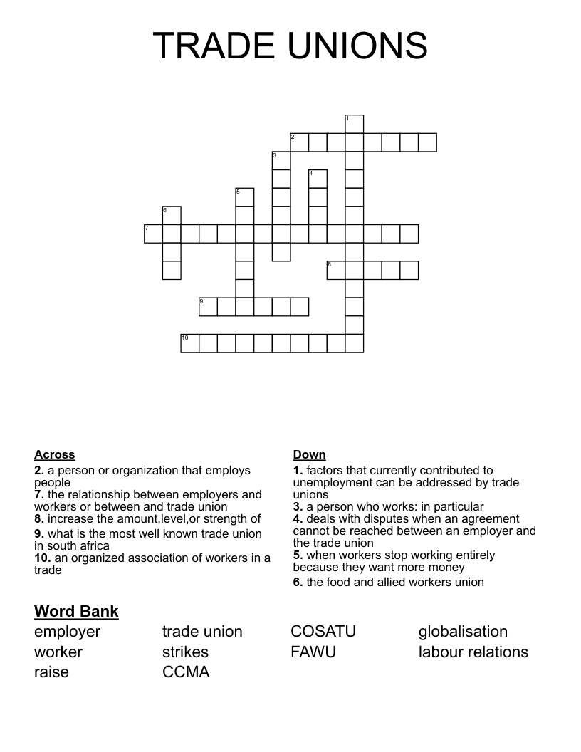TRADE UNIONS Crossword