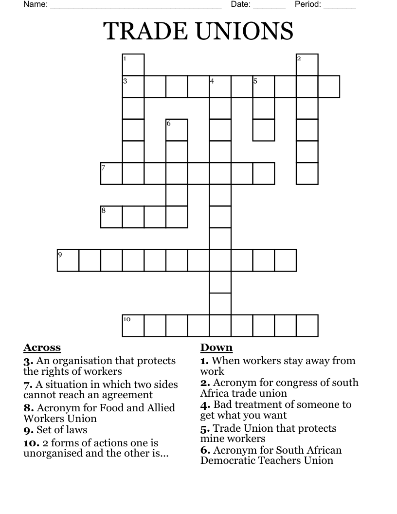 TRADE UNIONS Crossword