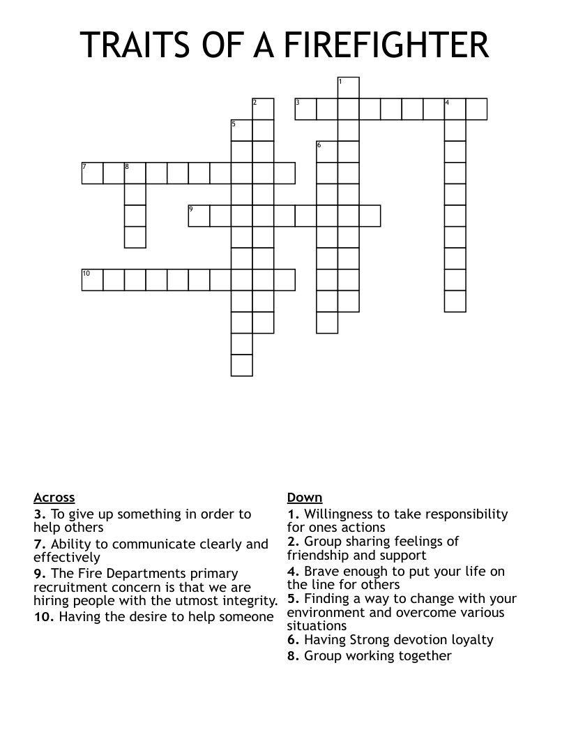 TRAITS OF A FIREFIGHTER Crossword