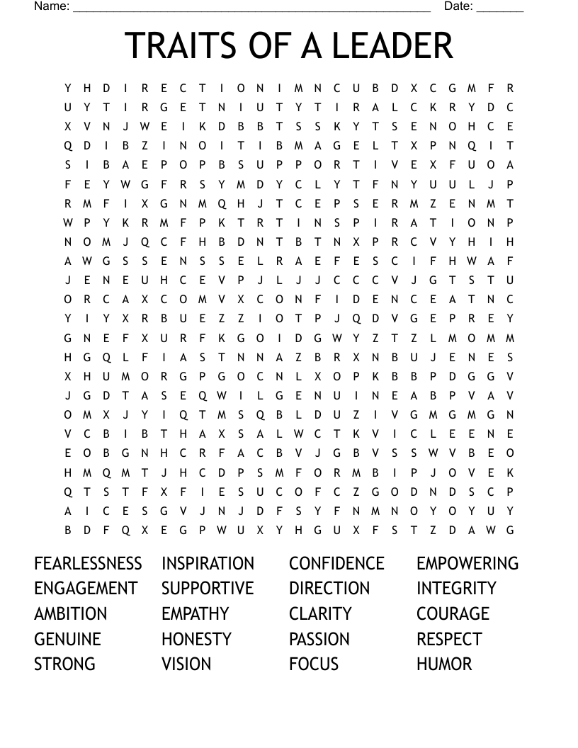 TRAITS OF A LEADER Word Search