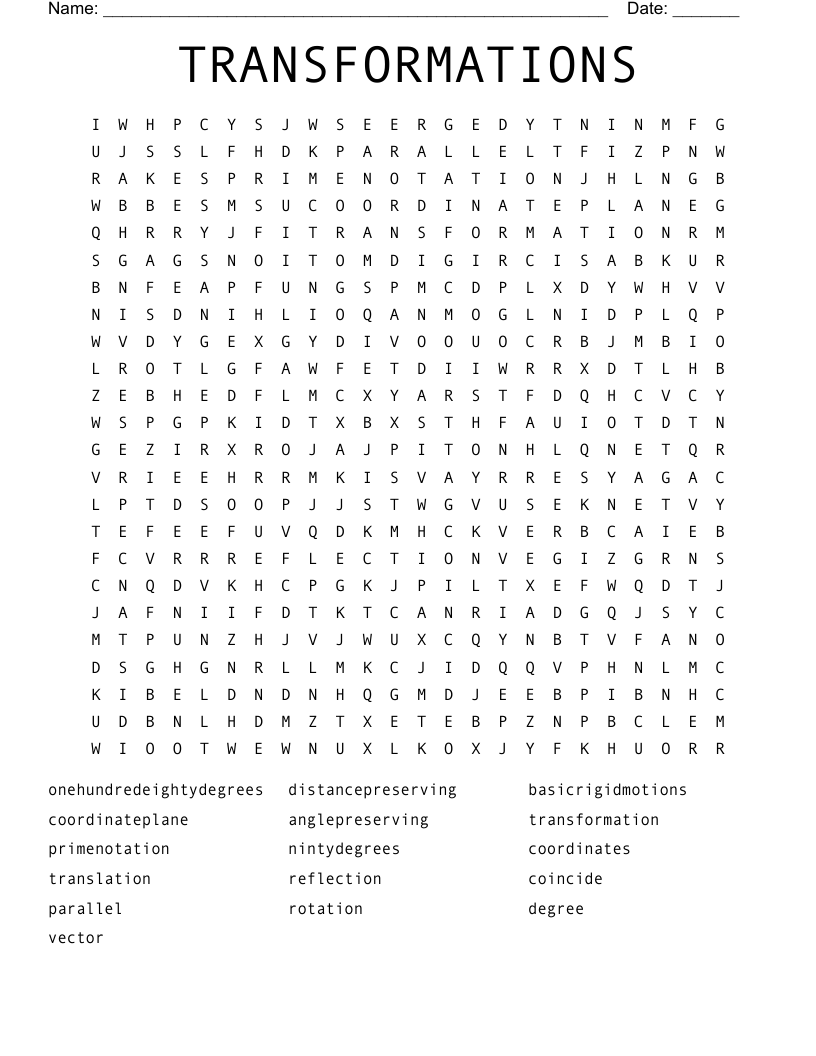 TRANSFORMATIONS Word Search