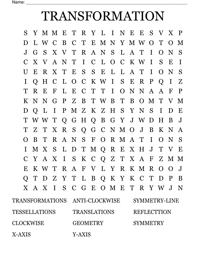 TRANSFORMATION Word Search