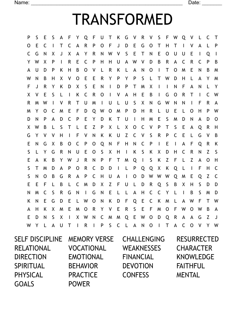 TRANSFORMED Word Search