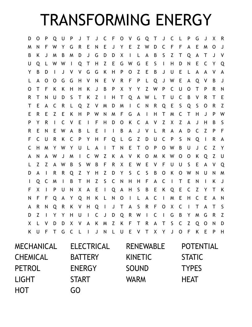 TRANSFORMING ENERGY Word Search