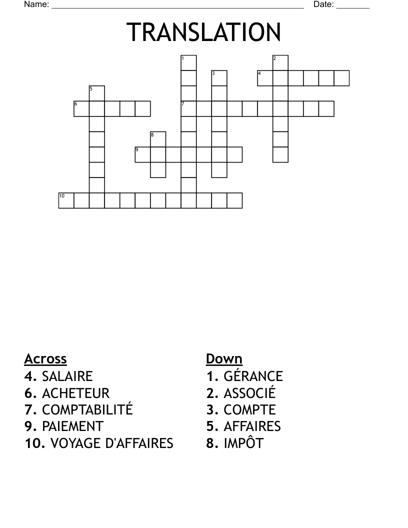 TRANSLATION Crossword
