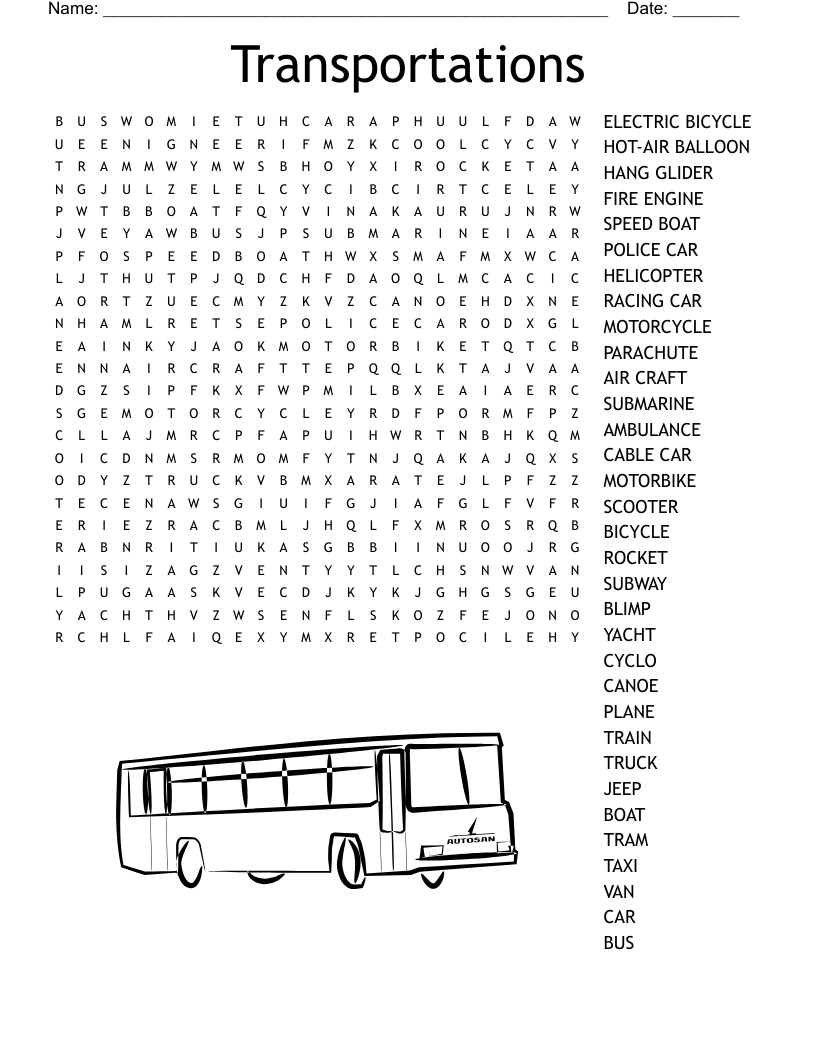 Transportations Word Search