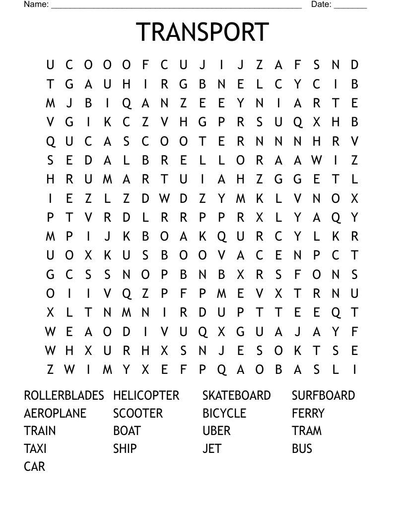 TRANSPORT Word Search