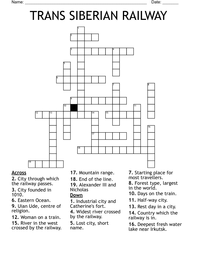 TRANS SIBERIAN RAILWAY Crossword