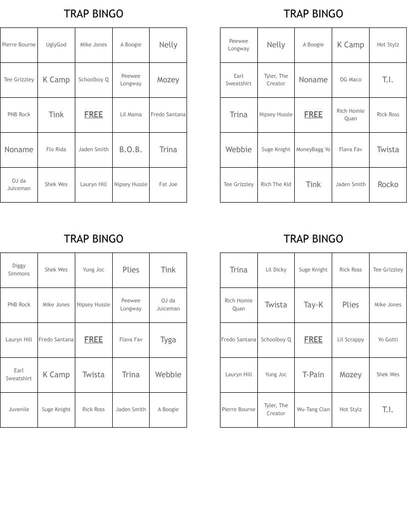 TRAP BINGO