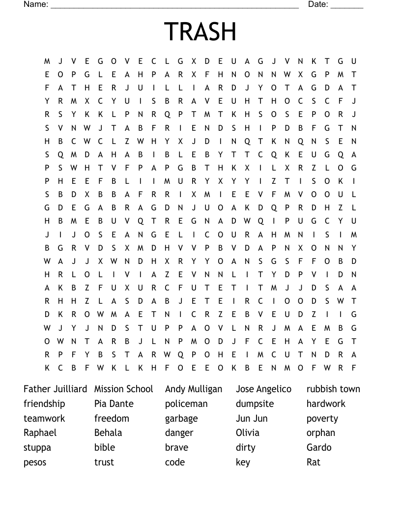 TRASH Word Search