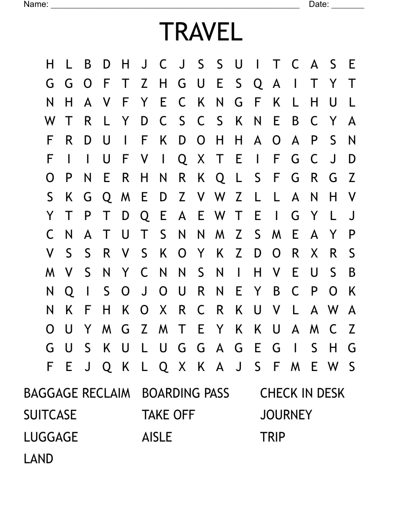 TRAVEL Word Search