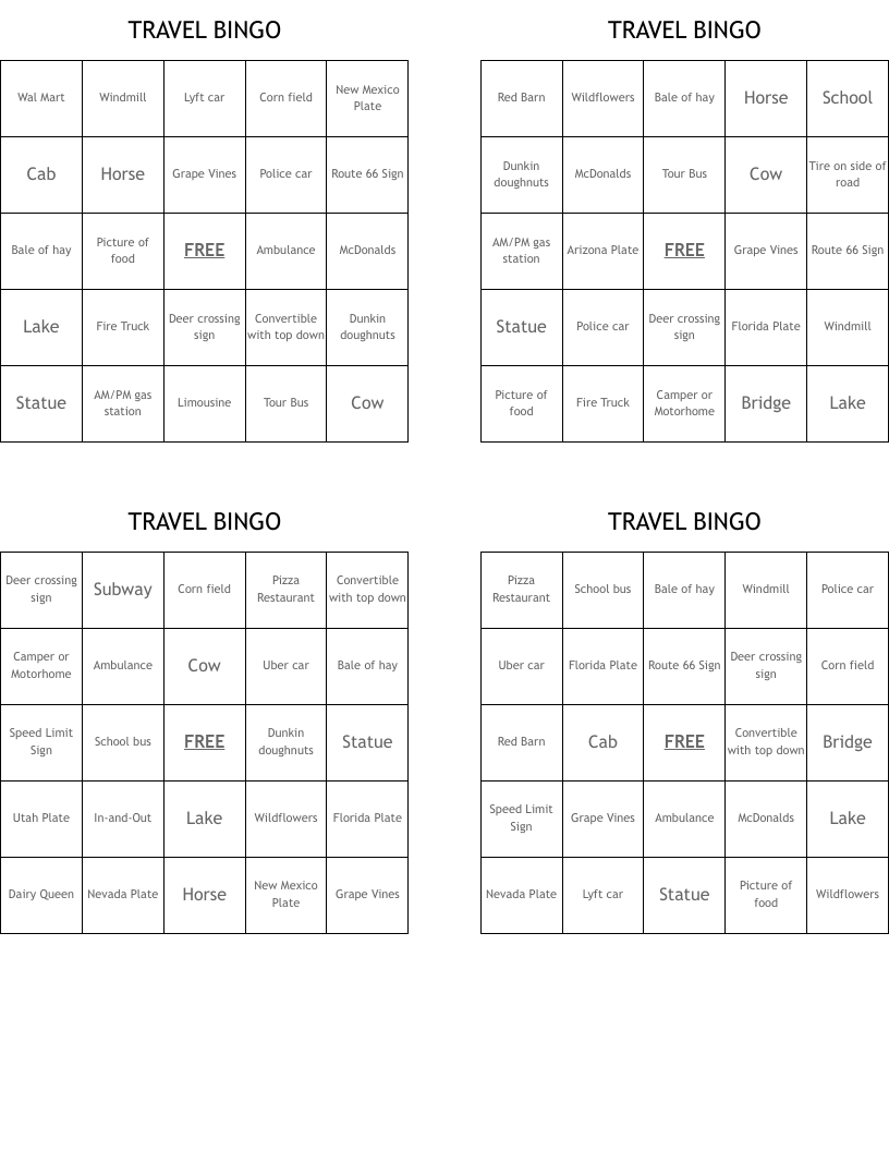 TRAVEL BINGO