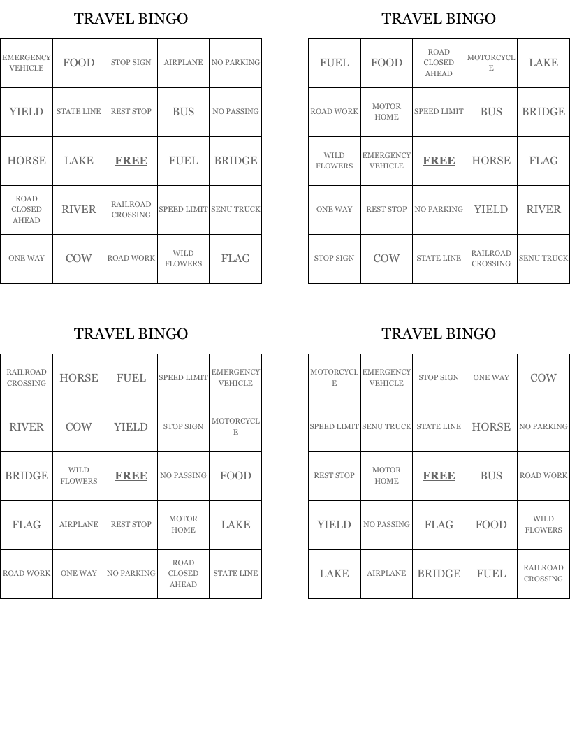 TRAVEL BINGO