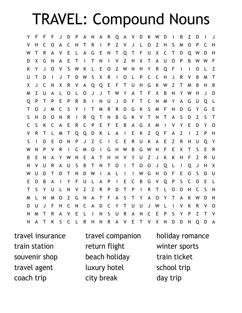 TRAVEL: Compound Nouns Word Search