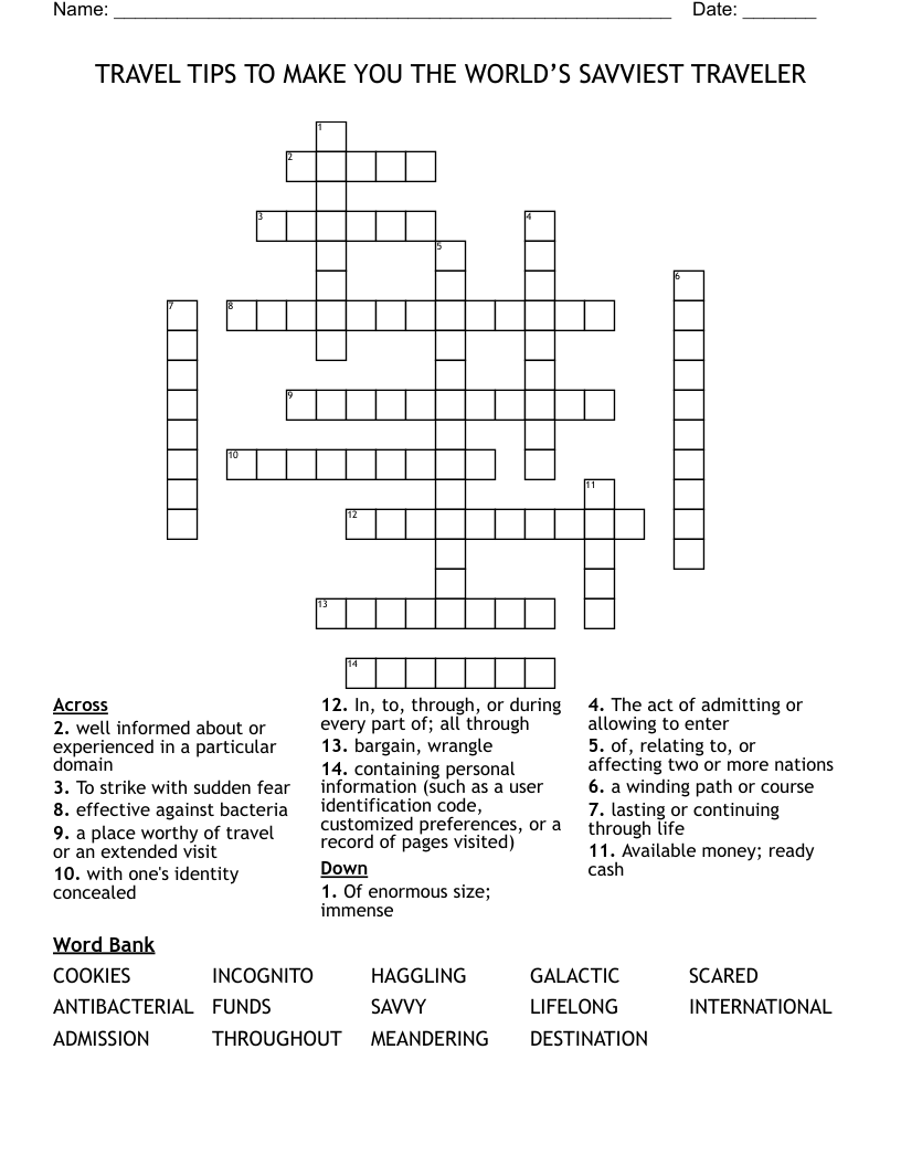 TRAVEL TIPS TO MAKE YOU THE WORLD’S SAVVIEST TRAVELER Crossword