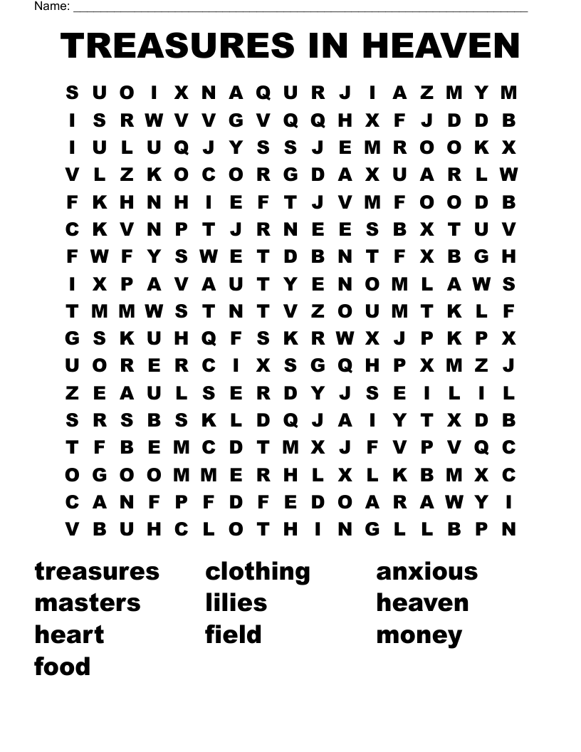 TREASURES IN HEAVEN Word Search