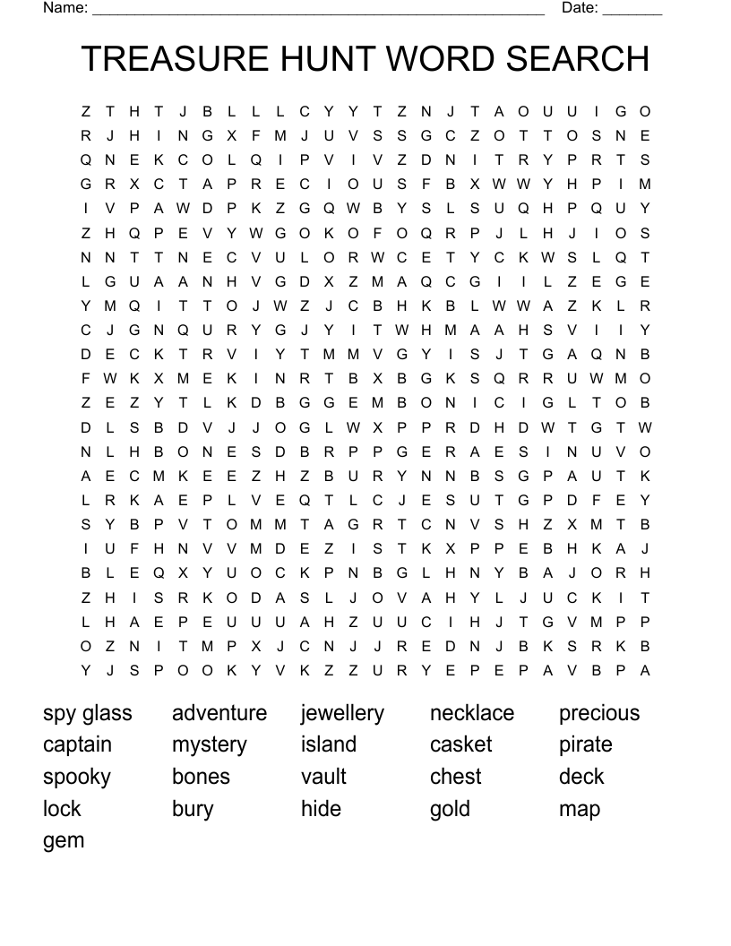 TREASURE HUNT WORD SEARCH 