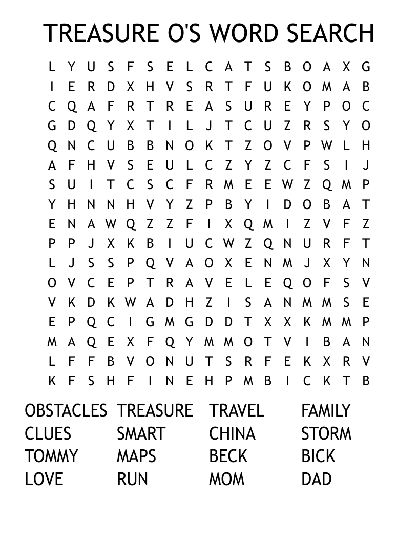TREASURE O'S WORD SEARCH