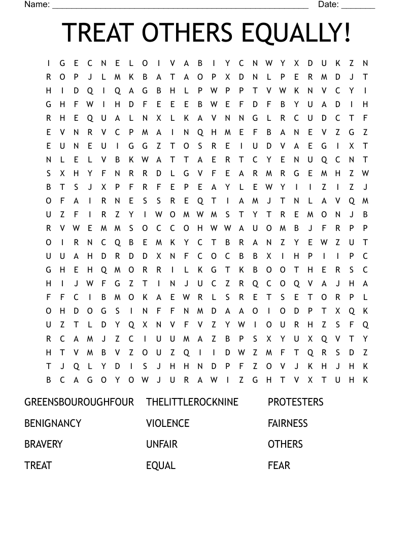 TREAT OTHERS EQUALLY! Word Search