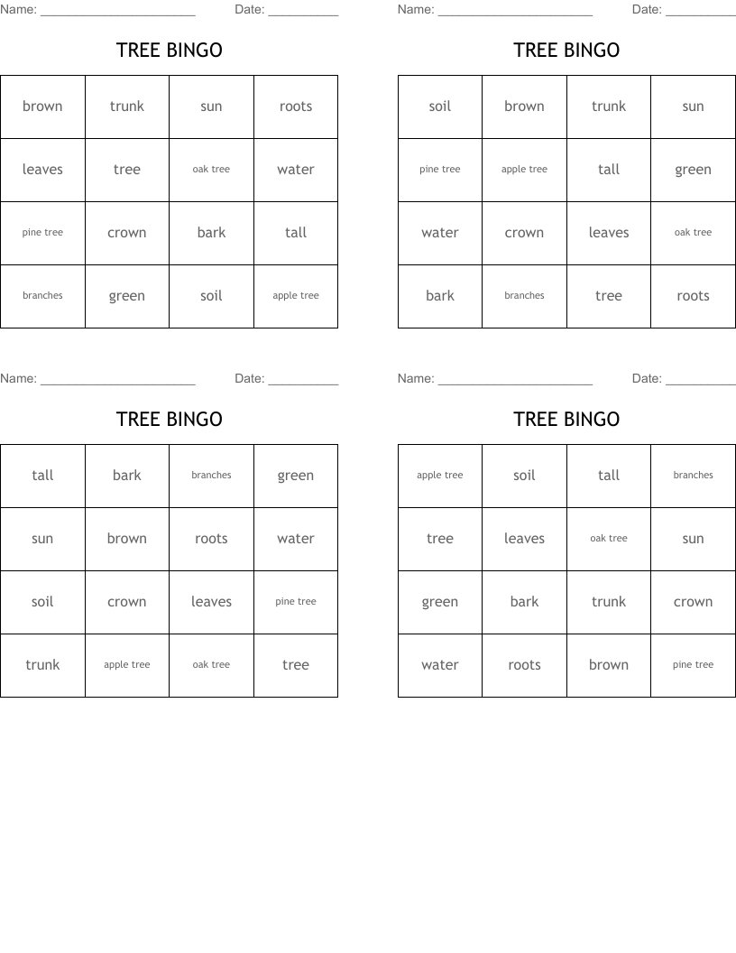 TREE BINGO 