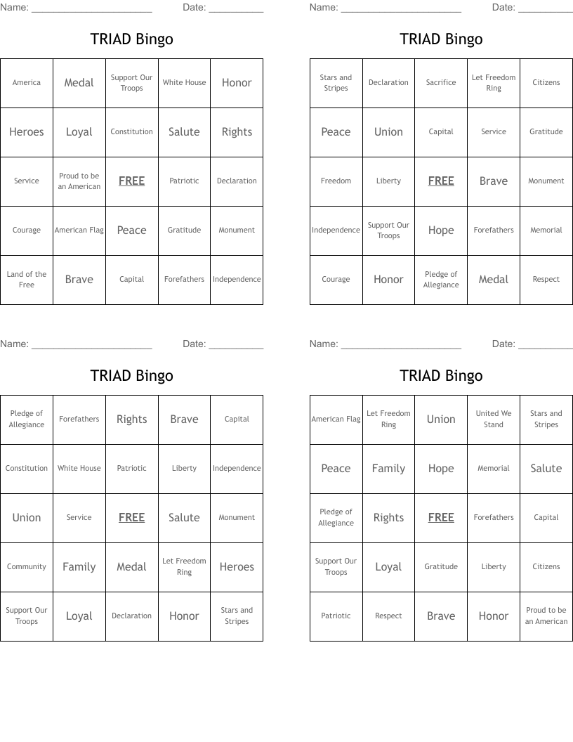 TRIAD Bingo