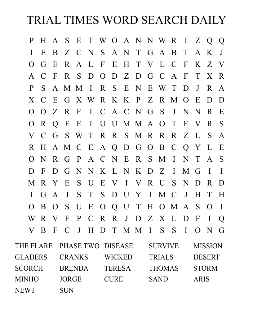TRIAL TIMES WORD SEARCH DAILY