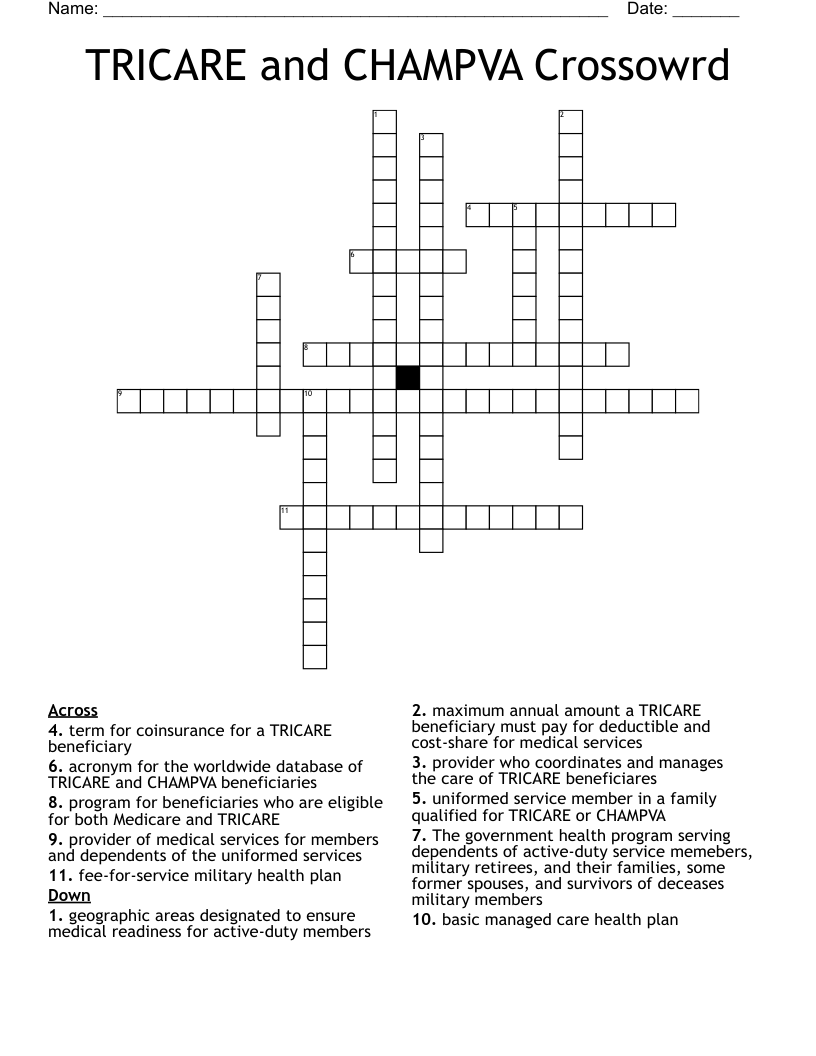 TRICARE and CHAMPVA Crossowrd Crossword