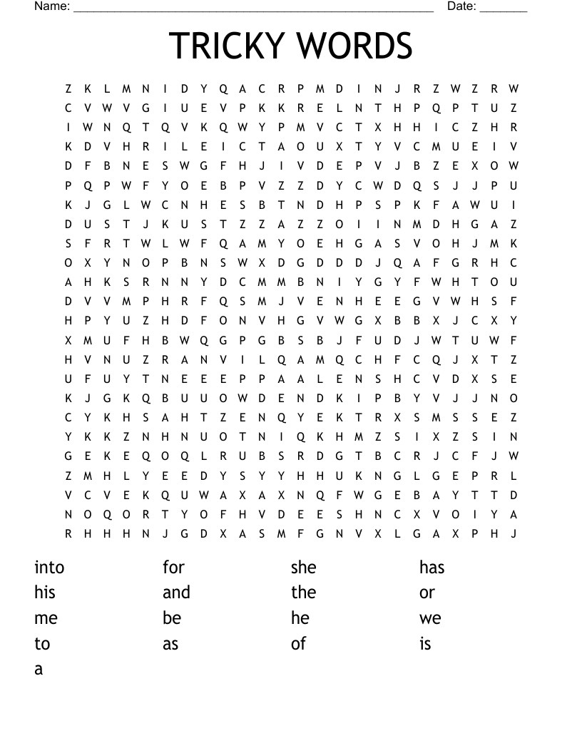 TRICKY WORDS Word Search