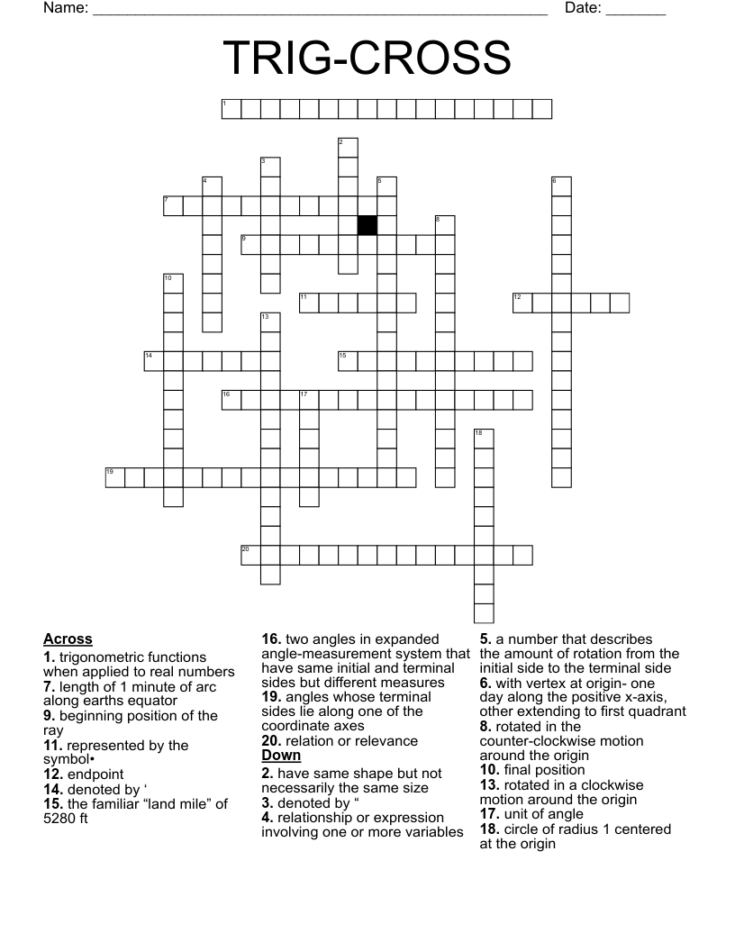 TRIG-CROSS Crossword