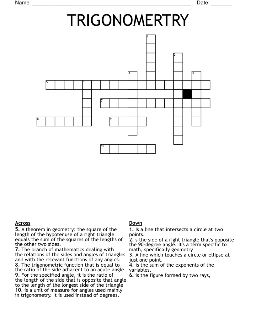TRIGONOMERTRY Crossword