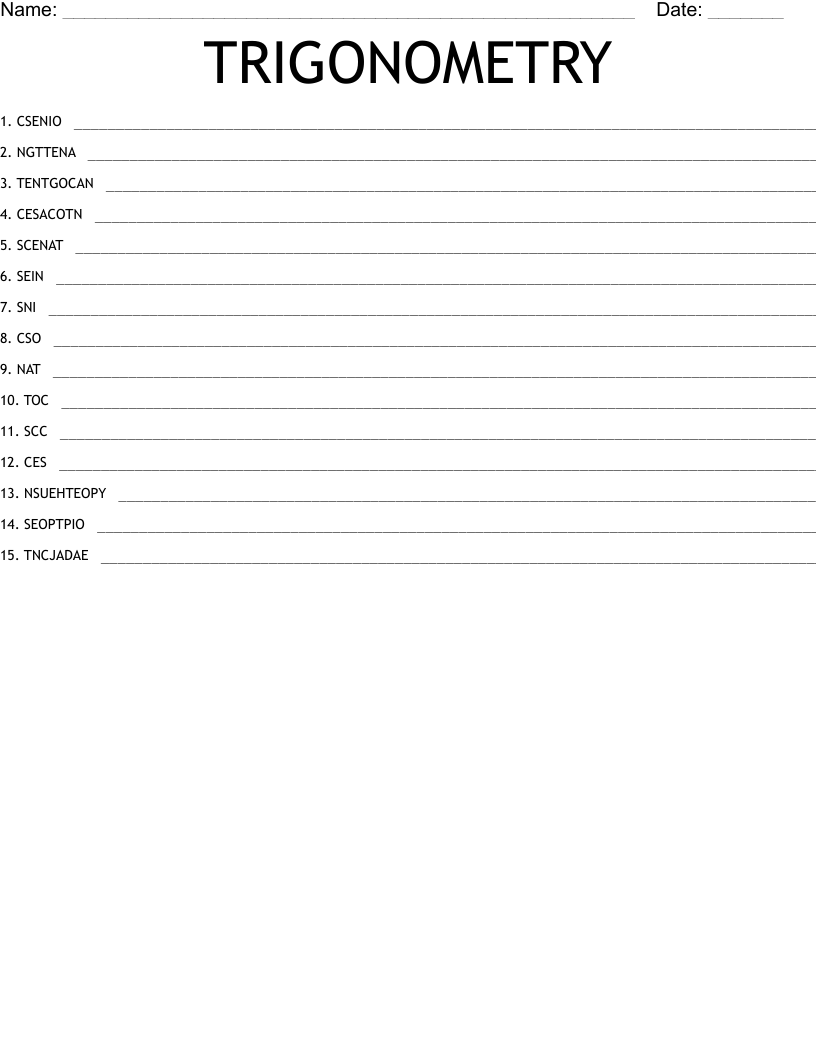 TRIGONOMETRY Word Scramble