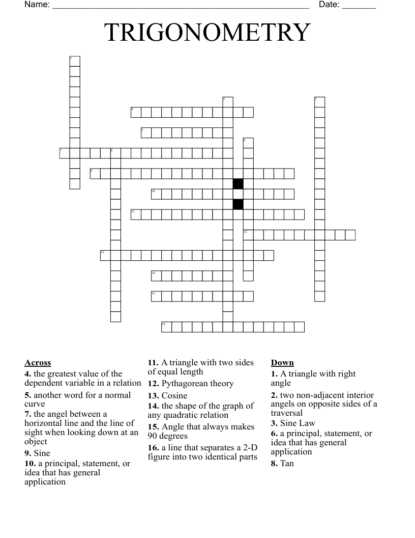 TRIGONOMETRY Crossword
