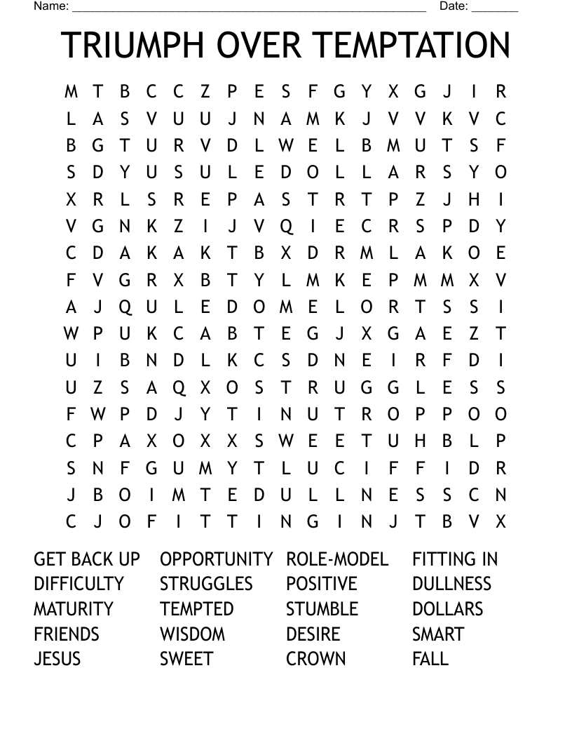 TRIUMPH OVER TEMPTATION Word Search